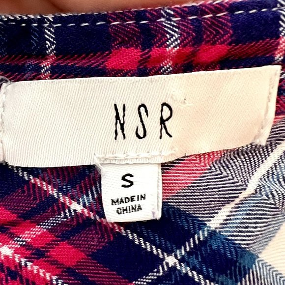 NSR Blue Pink Plaid 3/4 Sleeve Partial Button Down Popover Casual Top Size S - Picture 5 of 7